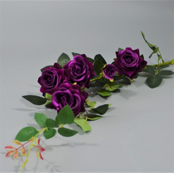 Ветка Розы кустовой h85см ткань фиолетовый (518) оптом купить оптовая цена  215 руб. -