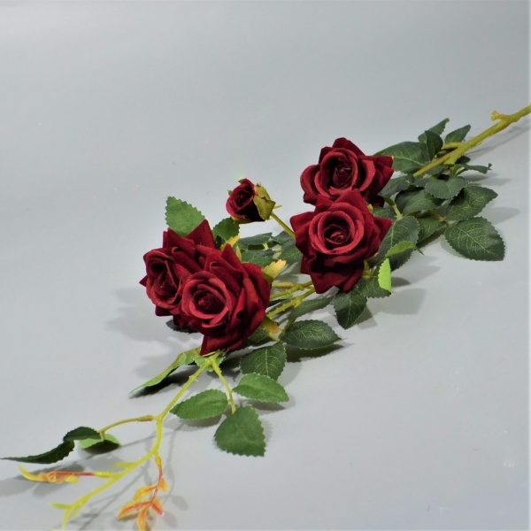 Ветка Розы кустовой h85см ткань бордовый (518) оптом купить оптовая цена  215 руб. -