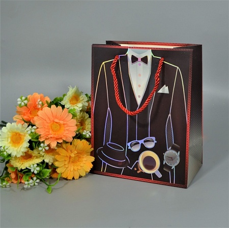 Пакет подарочный 18х10х23см картон красный "Джентельмен" (1шт)