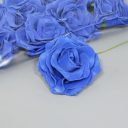 Роза 11 см на проволоке фоамиран синяя (24шт)