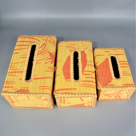 Шкатулка бамбуковая набор 3 в1 бежевый с рисунком (1наб)
