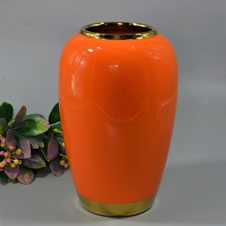 Ваза с золотым кантом керамика оранжевая(1шт)
