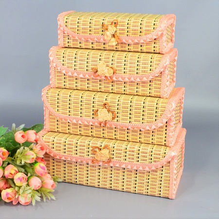 Шкатулка бамбуковая набор 4 в1 светло-розовый (1наб)