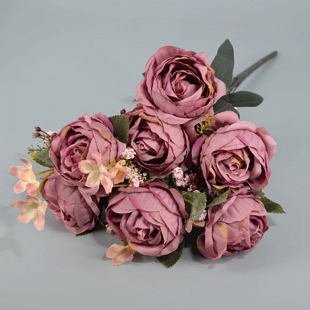 Букет роз с лютиком ткань красно-коричневый h50 см -К20-10 (1шт)