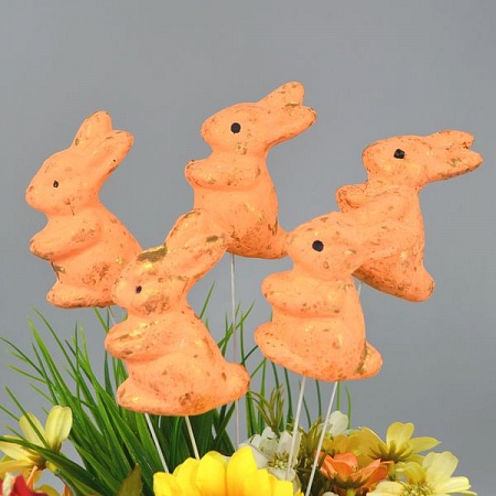 Кролик пасхальный 5в1 на проволоке пенопласт оранжевый (1уп)