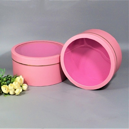 Набор коробок 2 в 1 круглый с прозрачной крышкой картон розовый(1 шт)