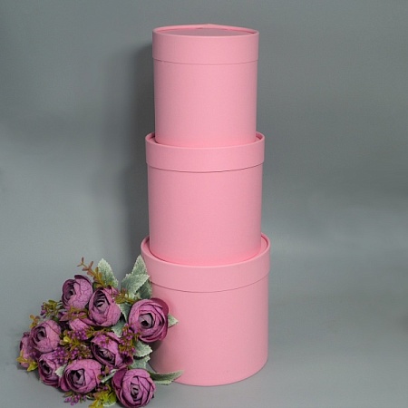 Набор коробок 3в1 картон цилиндр  розовый (1шт)