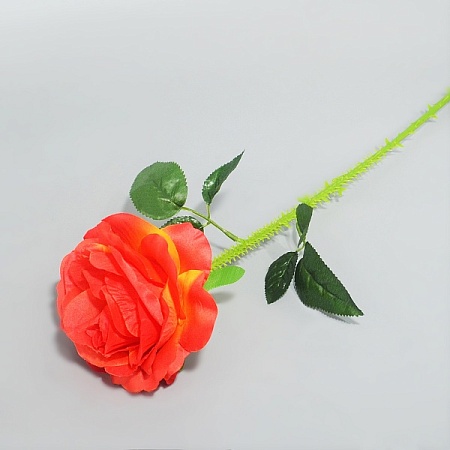 Ветка Розы h65см с шипами ткань жёлто-алая