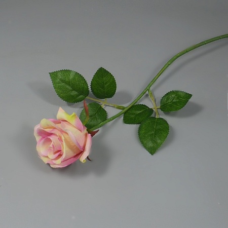 Ветка Розы h45см  ткань персиково-розовая