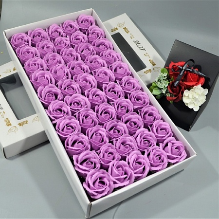 Розы из мыла 50шт 6см розово-фиолетовый 025 (1уп)