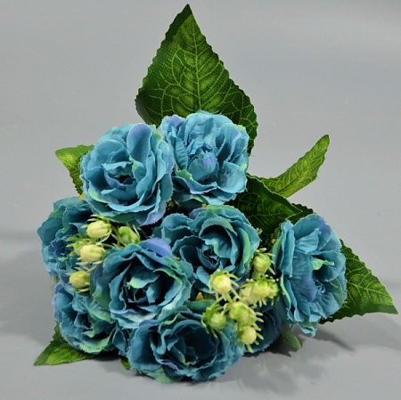 Букет роз h28см с ягодой ткань мятно-синяя (276)