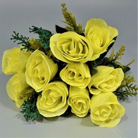 Букет роз с кермеком и завитками h33см ткань светло-лимонная (447)