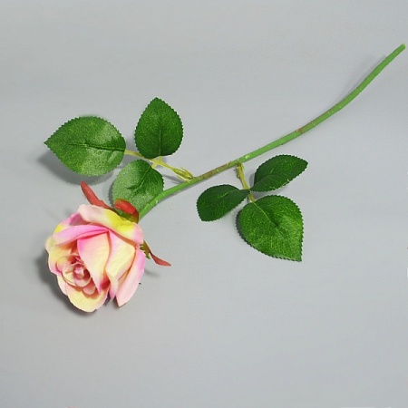Ветка Розы h45см  ткань жёлто-розовая