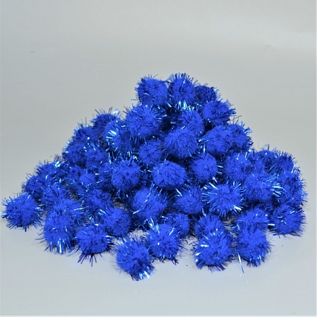 Помпоны блестящие 2см синие(100шт)