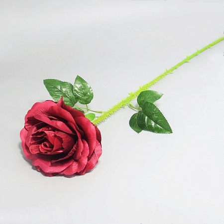 Ветка Розы h65см с шипами ткань бордовая