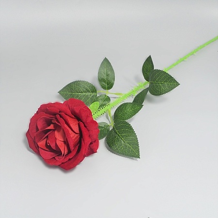 Ветка Розы h65см с шипами ткань бархатная красная (738)