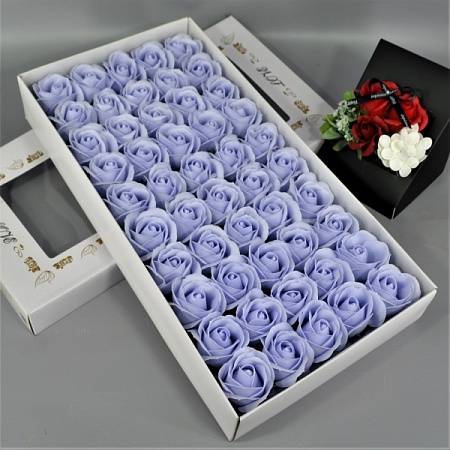 Розы из мыла 50шт 6см светло пурпурно-синие 02(1уп)