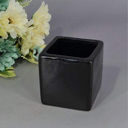 Кашпо квадратное 6,5 х 6,5см керамика чёрная (1шт)
