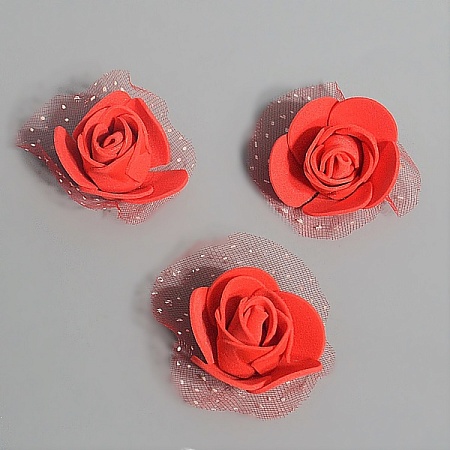 Роза с фатой 3см фоамиран красная (100шт)