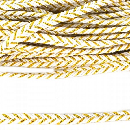 Шнур декоративный 5мм х 10м плоский с золотом белый (1шт)