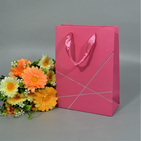 Пакет подарочный 18х10х23см картон глубокий розовый "Геометрия" (1шт)