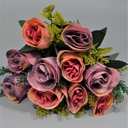Букет роз с кермеком и завитками h33см ткань глициново-розовый (447)