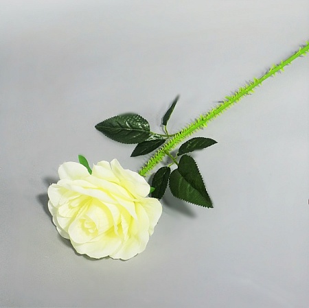 Ветка Розы h65см с шипами ткань белая