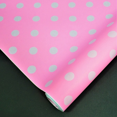 Бумага крафт для упаковки 70см х 420гр в рулоне горох "розовый"