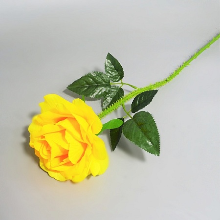 Ветка Розы h65см с шипами ткань жёлтая