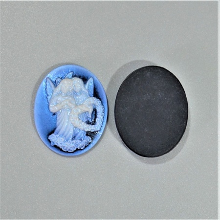 Камея с ангелом 30х22мм пластик овальная синий (10шт)