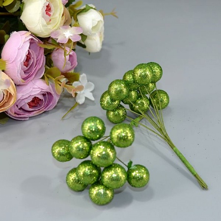 Шарики на проволоке пенопласт блестящие зеленые (10шт)
