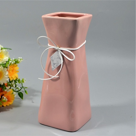 Ваза с бантом узкая 23х9х10см керамика розовая(1шт)