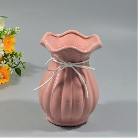 Ваза с бантиком 15х9см керамика розовая(1шт)