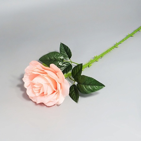Ветка Розы h65см с шипами ткань светло-персиковая