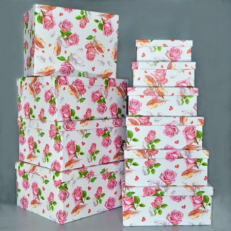 Набор коробок 10в1 картон прямоугольный розовый