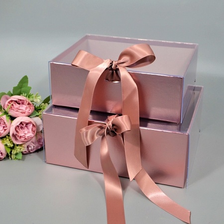 Набор коробок 2 в1 картон прямоугольный с прозрачной крышкой розовый